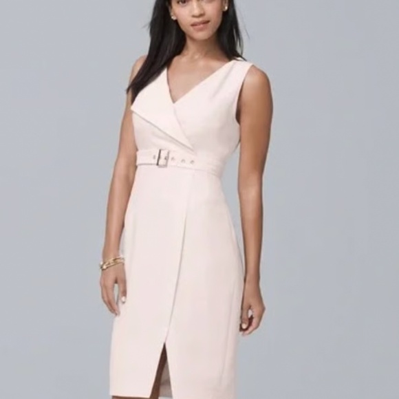 White House Black Market Blush Pink Belted Sheath Dress Size 4 - Picture 1 of 12